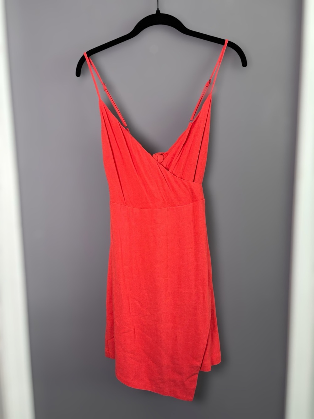 Lulus Coral Red Linen Blend Tie Back Cutout Mini Dress XS